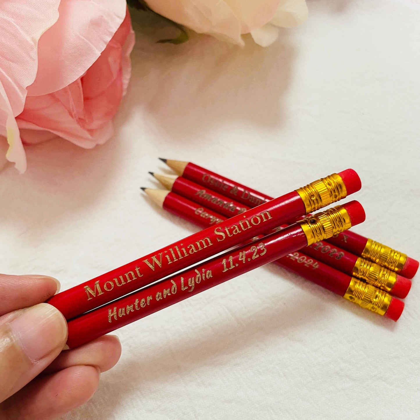 Personalized Red Half Pencils, Save the Date Pencils, Custom Golf Pencils with Eraser