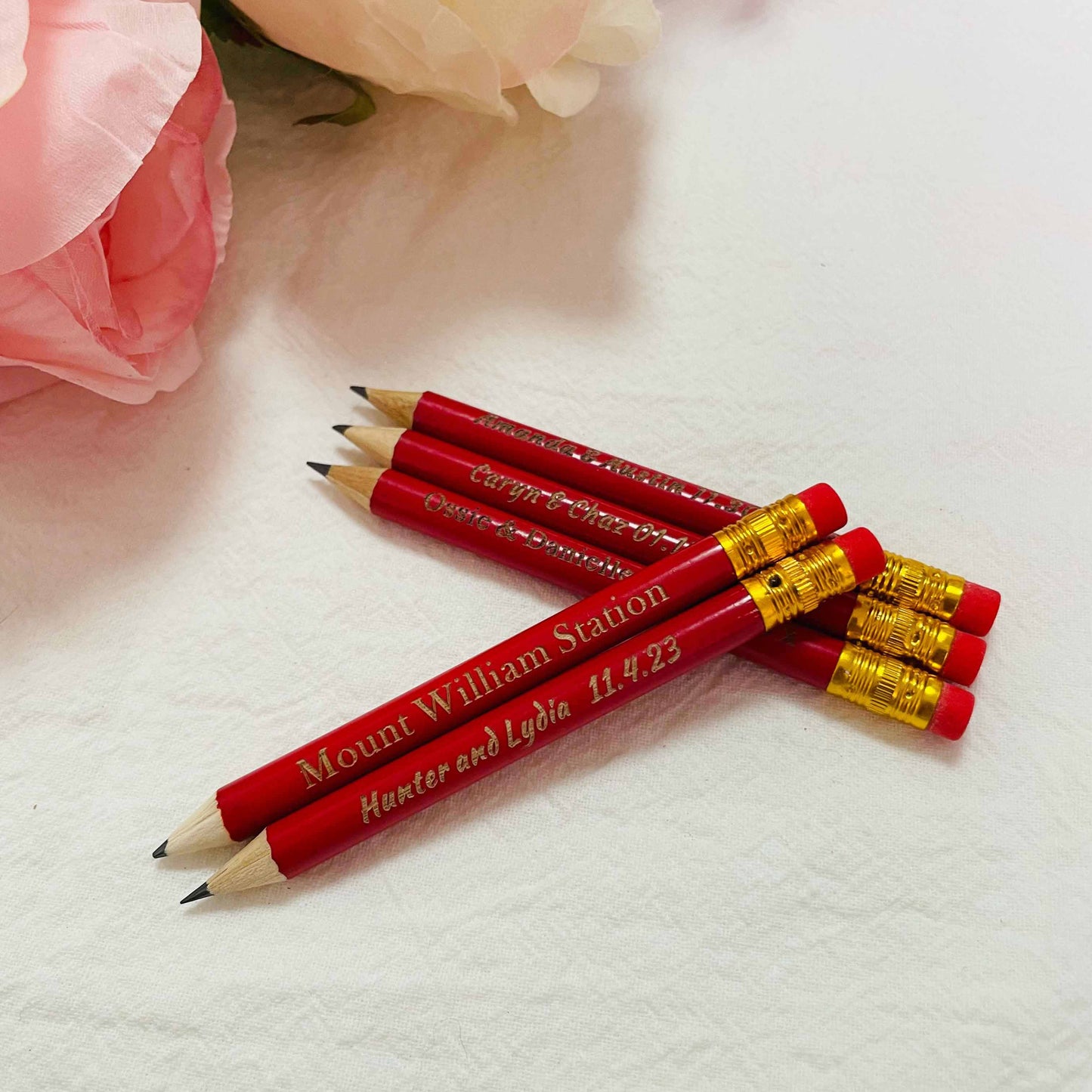 Personalized Red Half Pencils, Save the Date Pencils, Custom Golf Pencils with Eraser