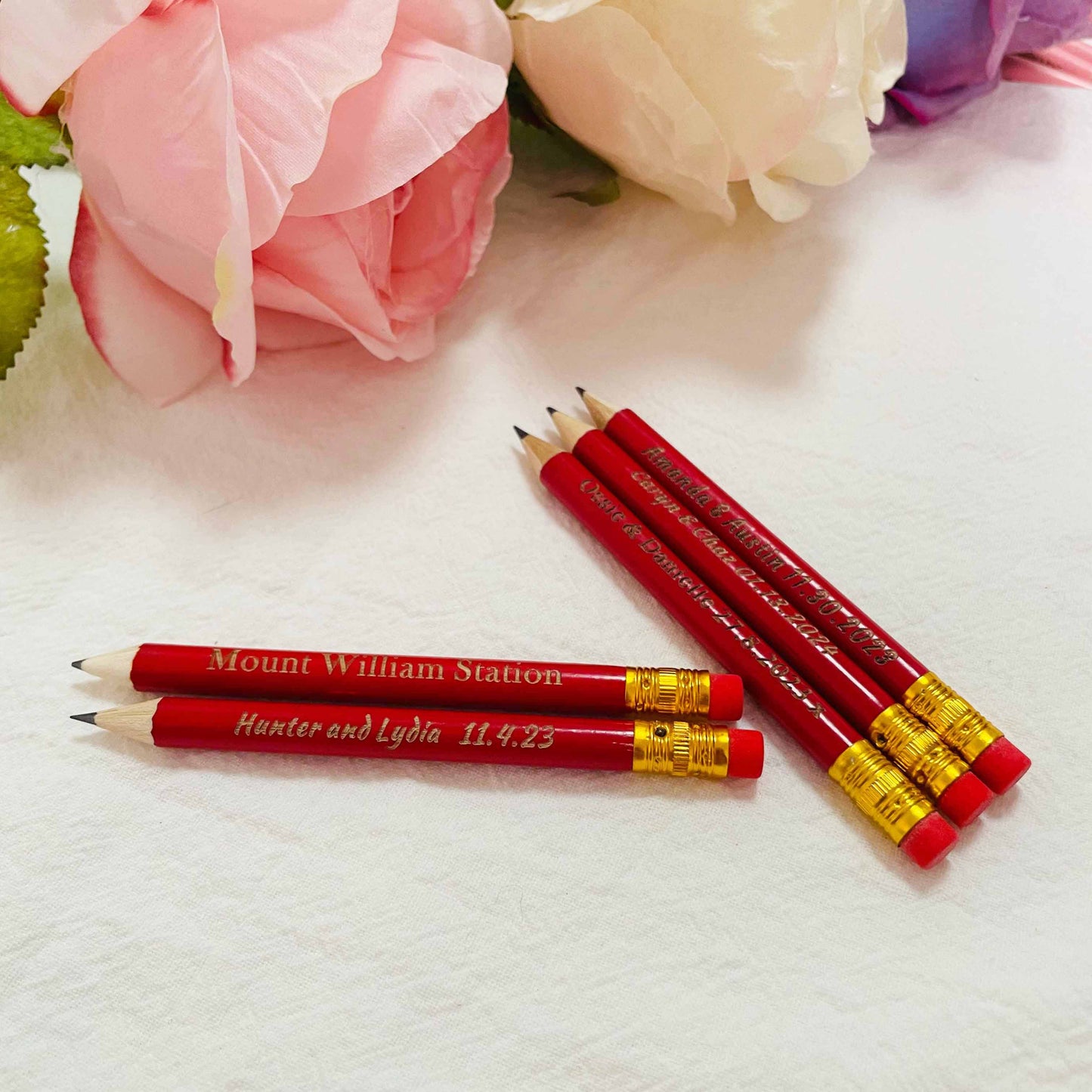 Personalized Red Half Pencils, Save the Date Pencils, Custom Golf Pencils with Eraser