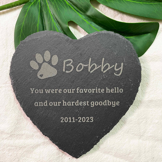 Engraved Pet Memorial Stone, Custom Dog Cat Memorial Plaque, Personalized Slate Pet Memorial, Heart Shape Pet Memorial Grave Marker Plaque