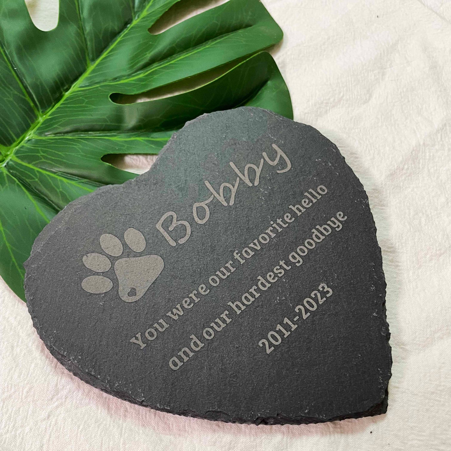 Engraved Pet Memorial Stone, Custom Dog Cat Memorial Plaque, Personalized Slate Pet Memorial, Heart Shape Pet Memorial Grave Marker Plaque