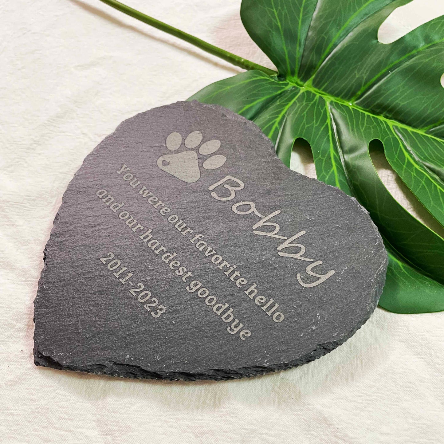 Engraved Pet Memorial Stone, Custom Dog Cat Memorial Plaque, Personalized Slate Pet Memorial, Heart Shape Pet Memorial Grave Marker Plaque