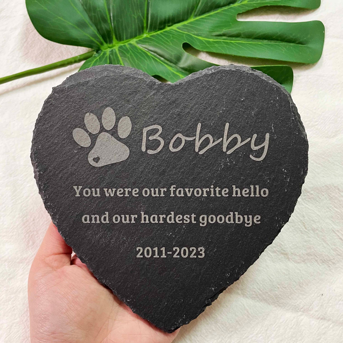 Engraved Pet Memorial Stone, Custom Dog Cat Memorial Plaque, Personalized Slate Pet Memorial, Heart Shape Pet Memorial Grave Marker Plaque