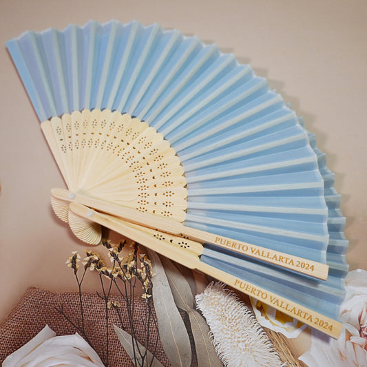 Personalized Light Blue Silk Fans, Folding Hand Fan, Wedding Bridal Party Favors, Baby Shower Gift