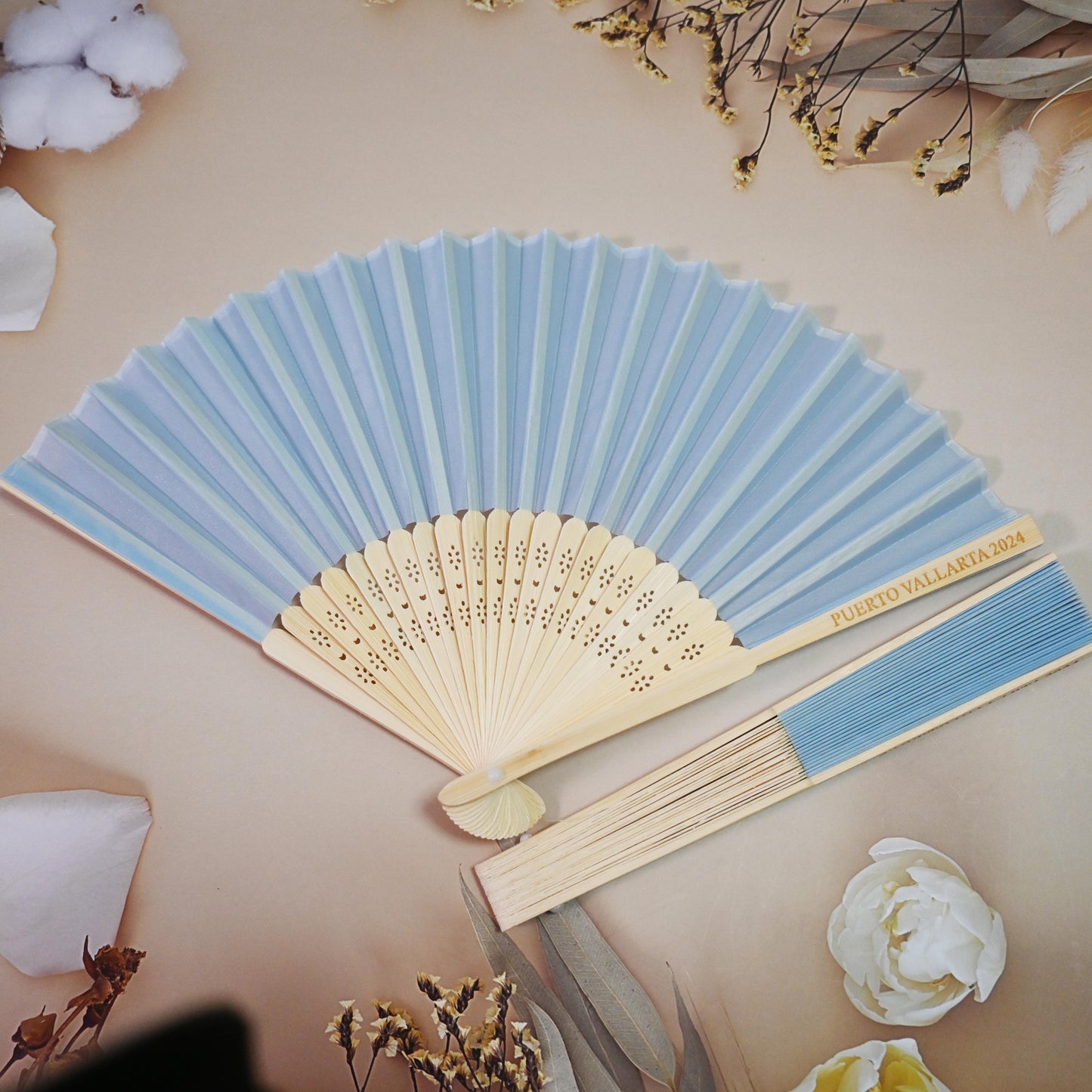 Personalized Light Blue Silk Fans, Folding Hand Fan, Wedding Bridal Party Favors, Baby Shower Gift