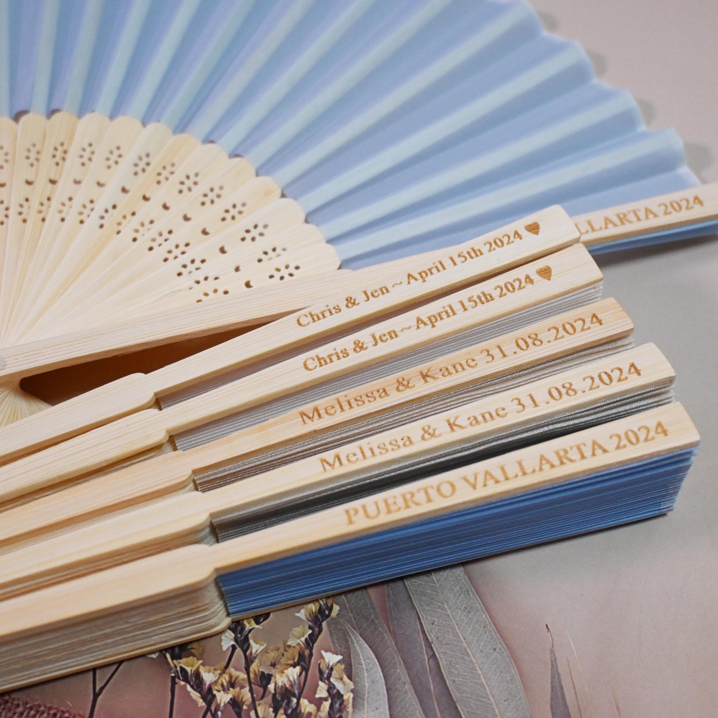 Personalized Light Blue Silk Fans, Folding Hand Fan, Wedding Bridal Party Favors, Baby Shower Gift