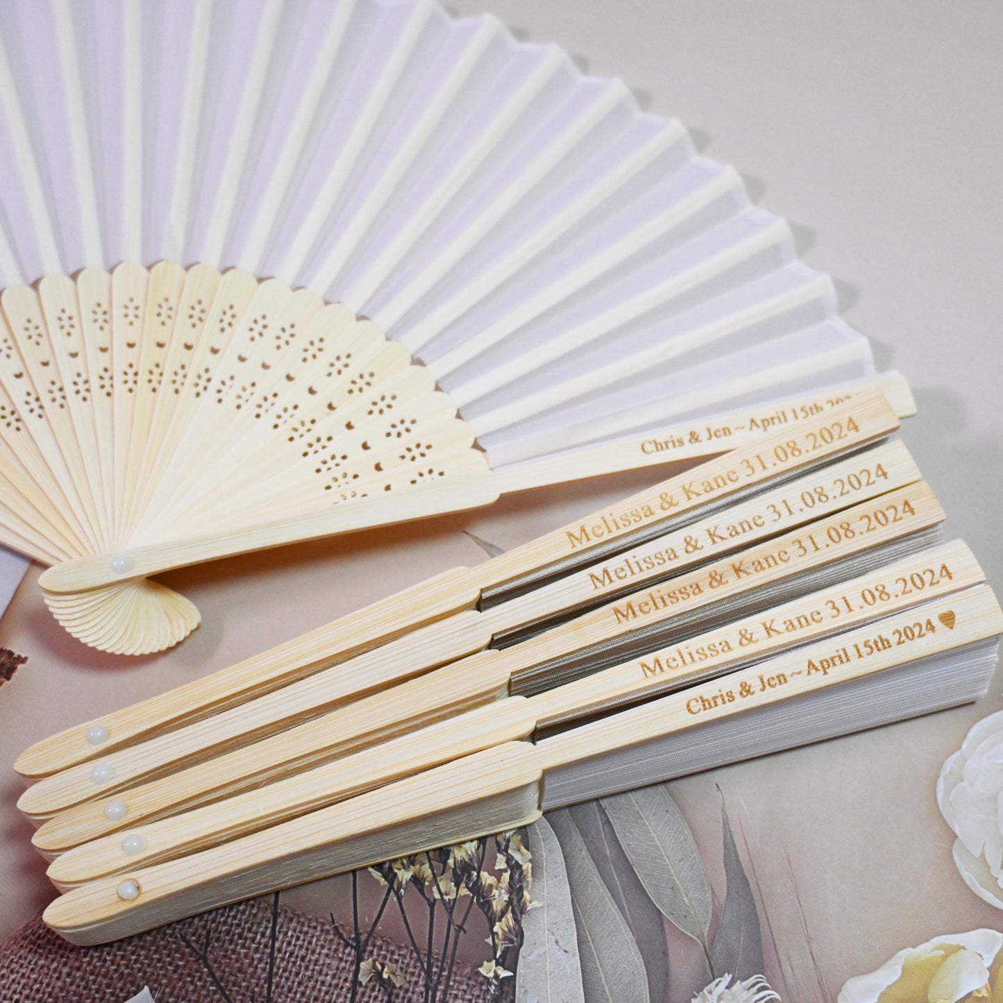 Custom White Silk Fans, Folding Hand Fan, Wedding Bridal Party Favors