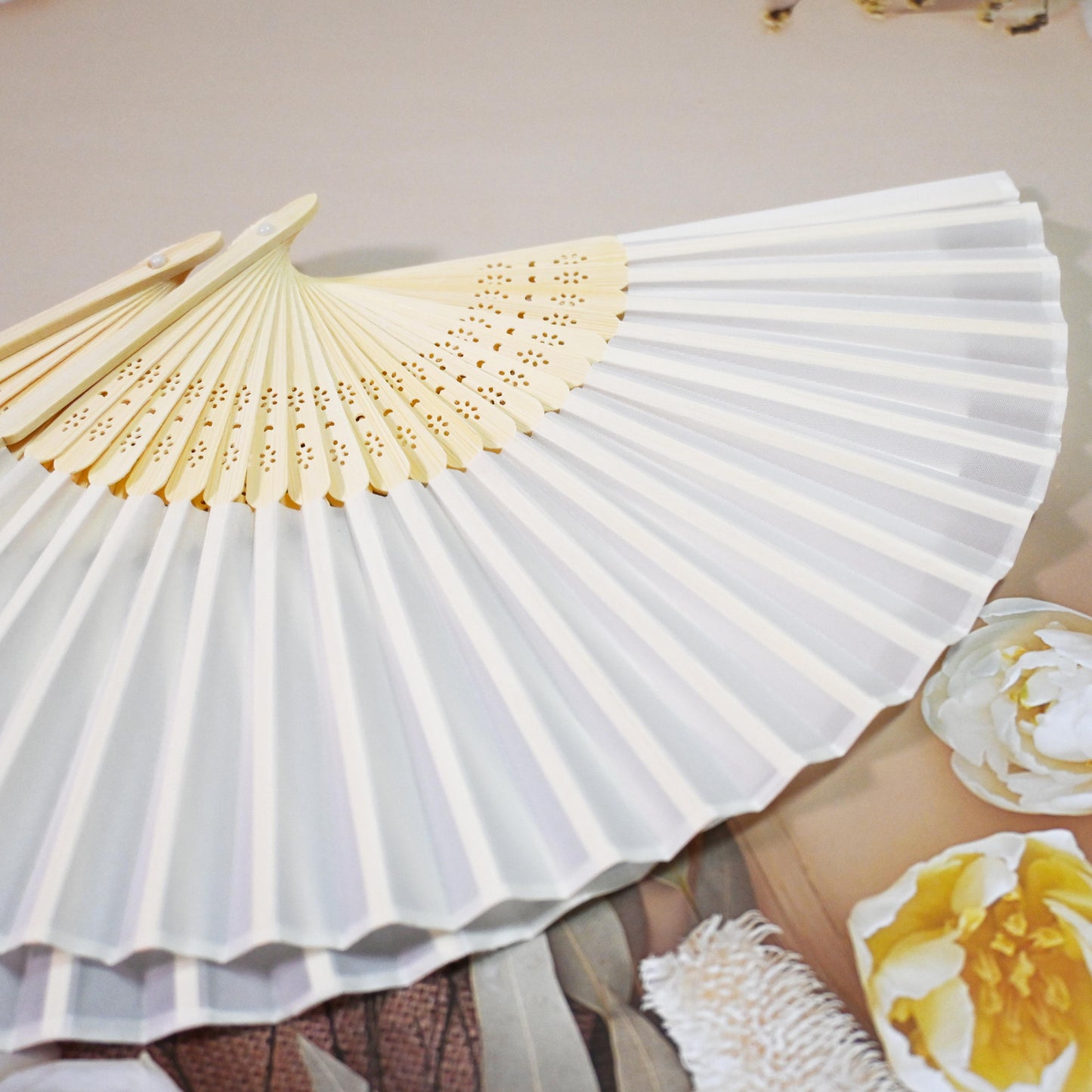 Custom White Silk Fans, Folding Hand Fan, Wedding Bridal Party Favors