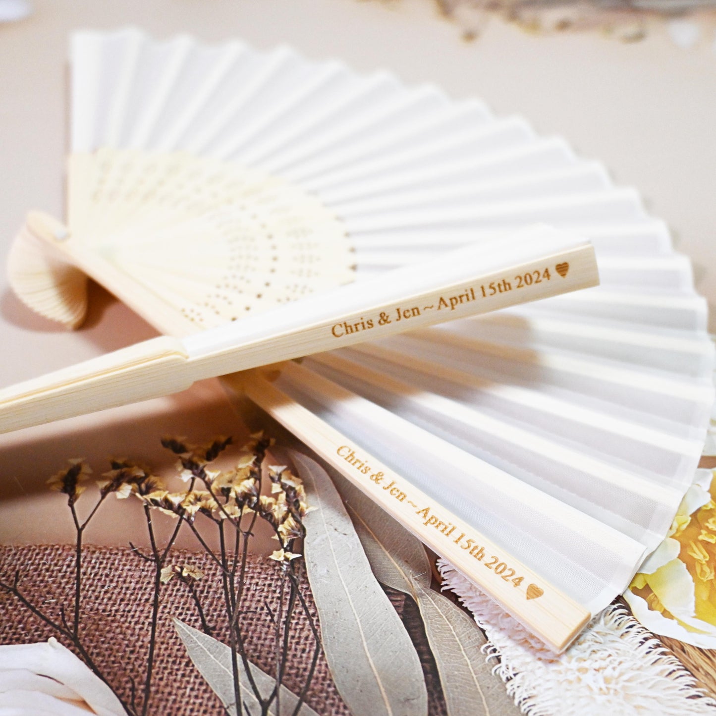 Custom White Silk Fans, Folding Hand Fan, Wedding Bridal Party Favors