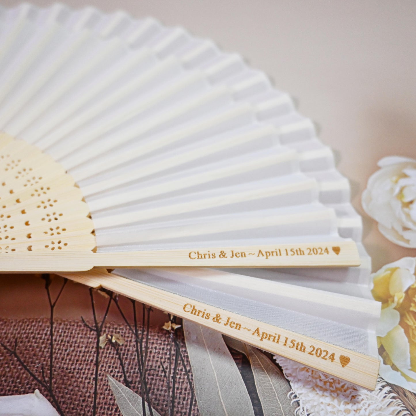 Custom White Silk Fans, Folding Hand Fan, Wedding Bridal Party Favors