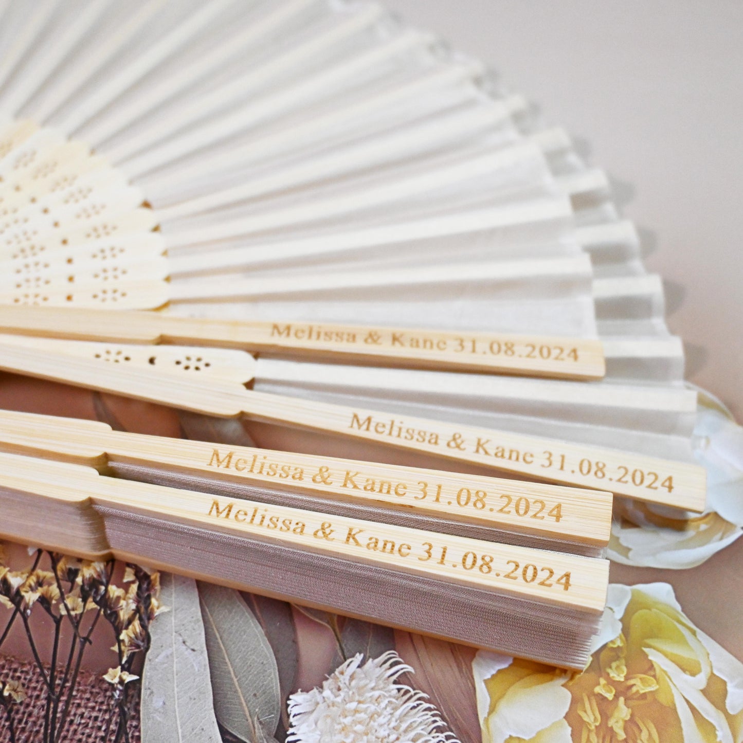 Personalized Beige Silk Fans, Folding Hand Fan, Wedding Bridal Party Favors, Baby Shower Gift