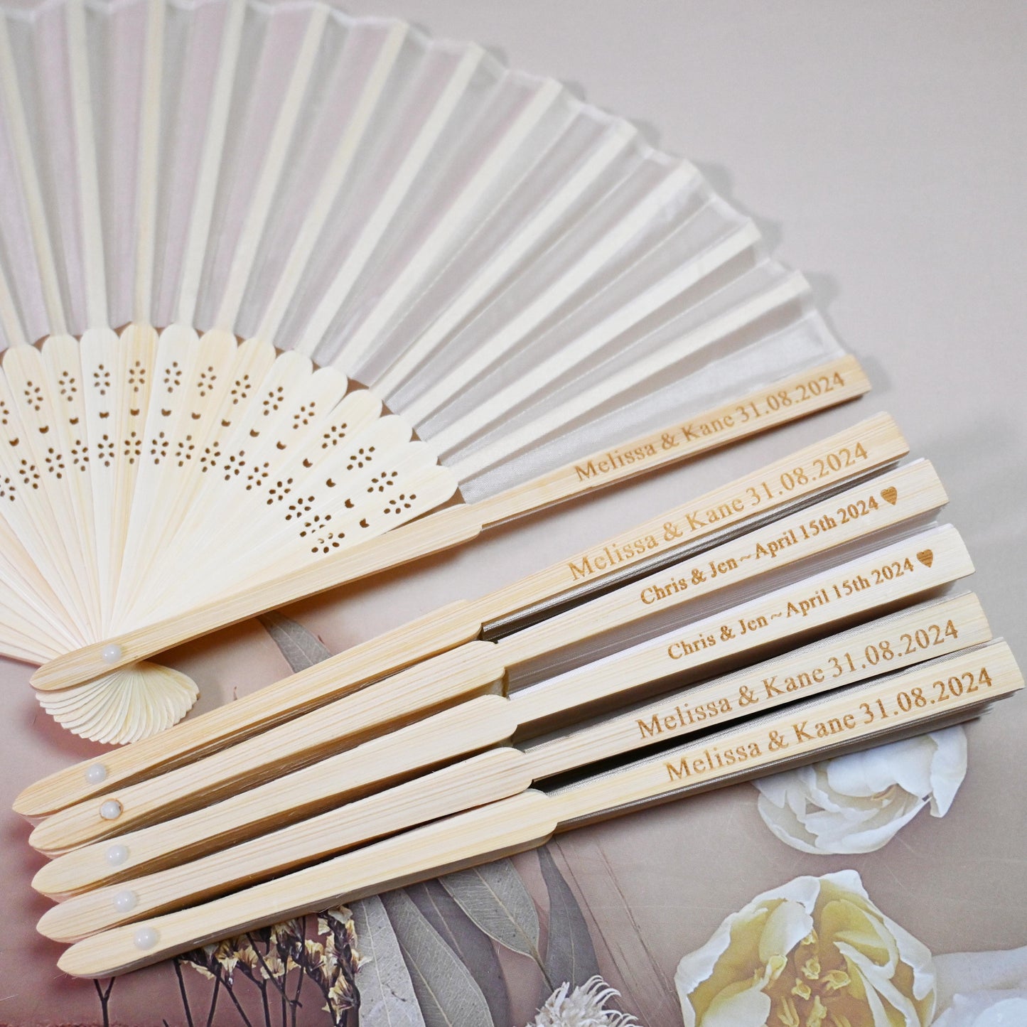 Personalized Beige Silk Fans, Folding Hand Fan, Wedding Bridal Party Favors, Baby Shower Gift