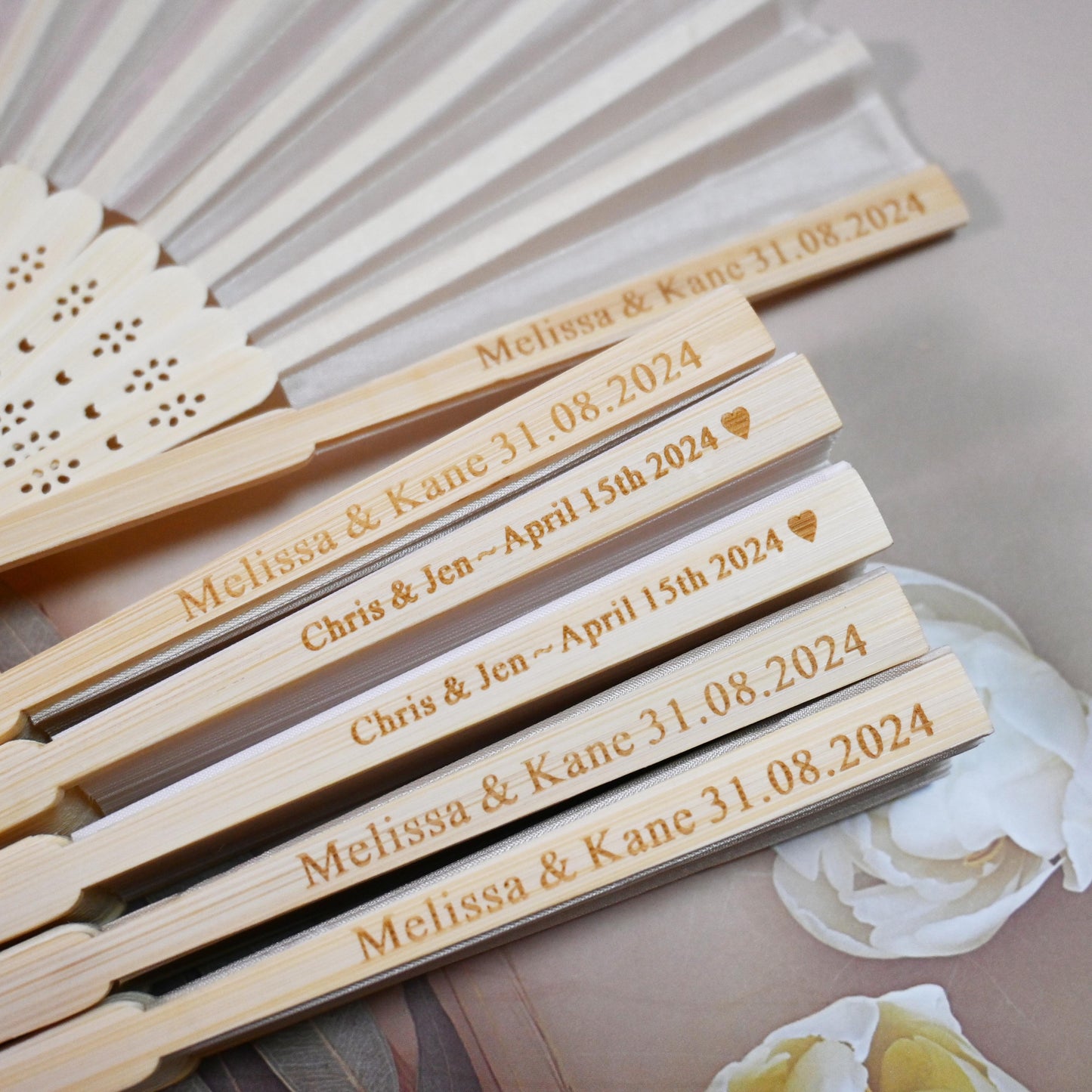 Personalized Beige Silk Fans, Folding Hand Fan, Wedding Bridal Party Favors, Baby Shower Gift