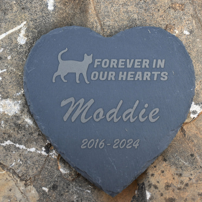 Personalized Cat Memorial Stone, Heart Paw Print Pet Headstone, Forever in Our Hearts Cat Garden Stone Grave Marker