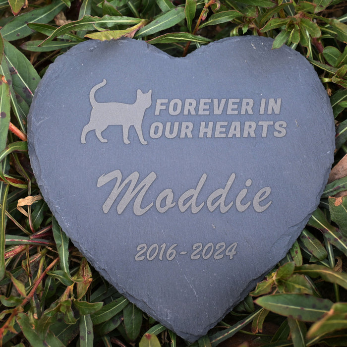 Personalized Cat Memorial Stone, Heart Paw Print Pet Headstone, Forever in Our Hearts Cat Garden Stone Grave Marker