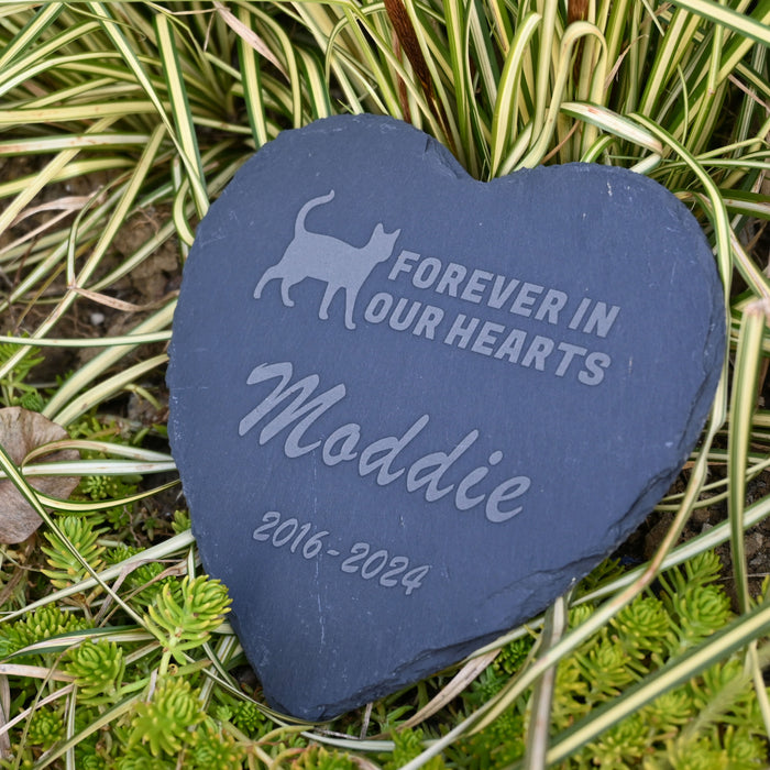 Personalized Cat Memorial Stone, Heart Paw Print Pet Headstone, Forever in Our Hearts Cat Garden Stone Grave Marker