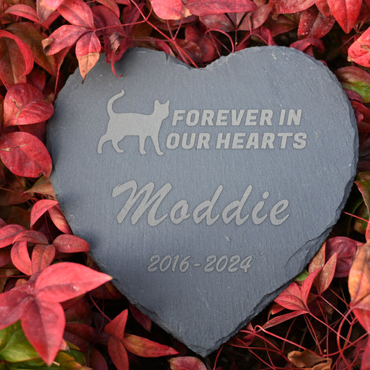 Personalized Cat Memorial Stone, Heart Paw Print Pet Headstone, Forever in Our Hearts Cat Garden Stone Grave Marker