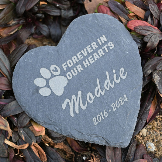 Pet Memorial Stone, Dog Garden Stone Heart Paw Print, Forever in Our Hearts Headstone Memory Gifts for Pet Loss…