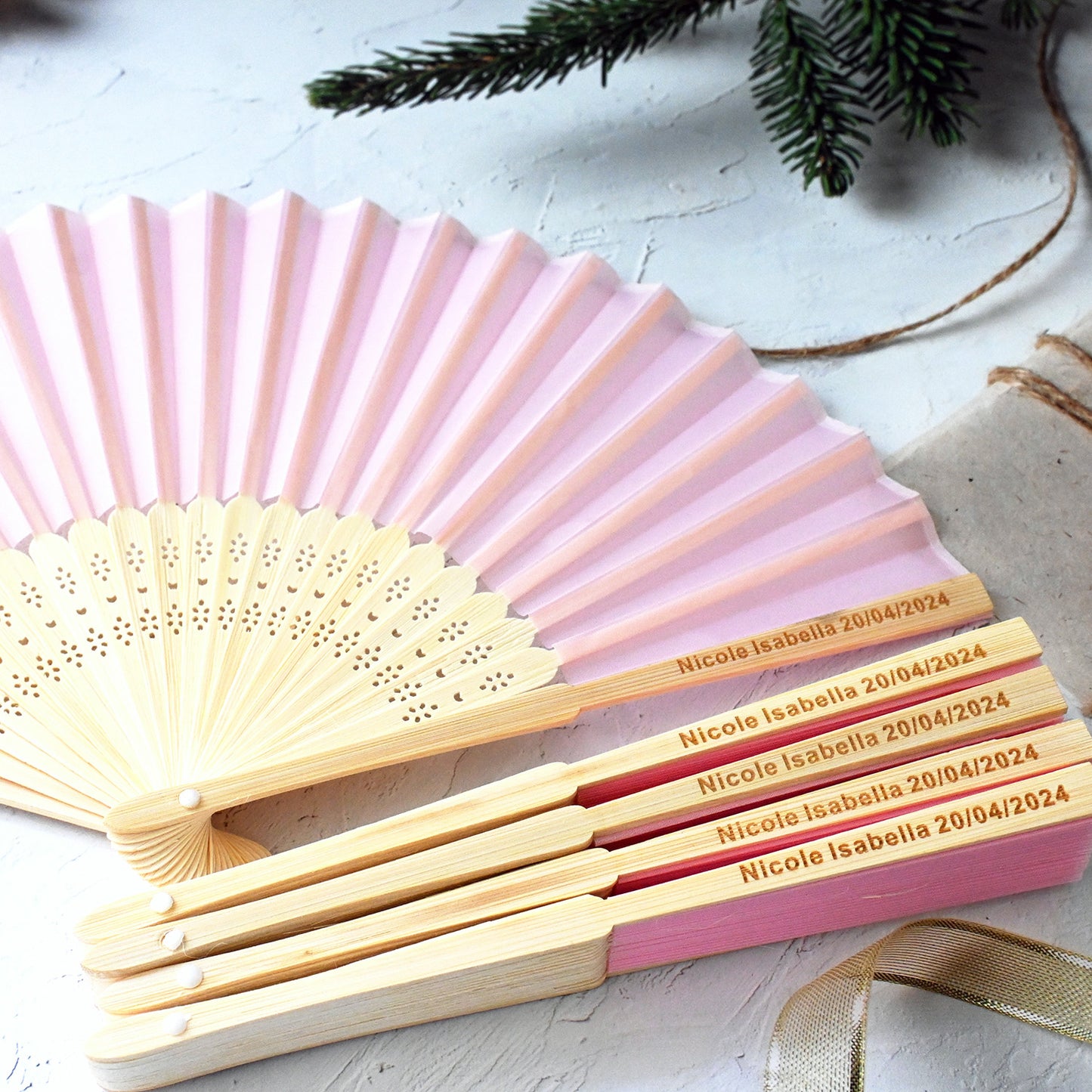 Personalized Pink Silk Fans, Folding Hand Fan, Wedding Bridal Party Favors, Baby Shower Gift