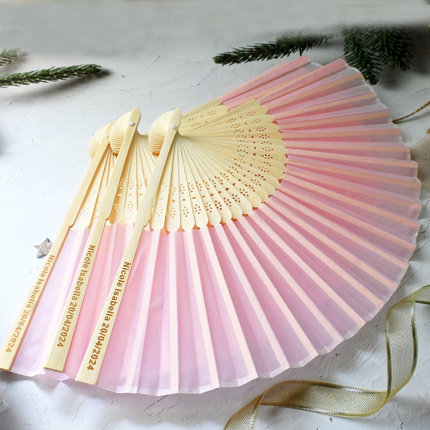 Personalized Pink Silk Fans, Folding Hand Fan, Wedding Bridal Party Favors, Baby Shower Gift