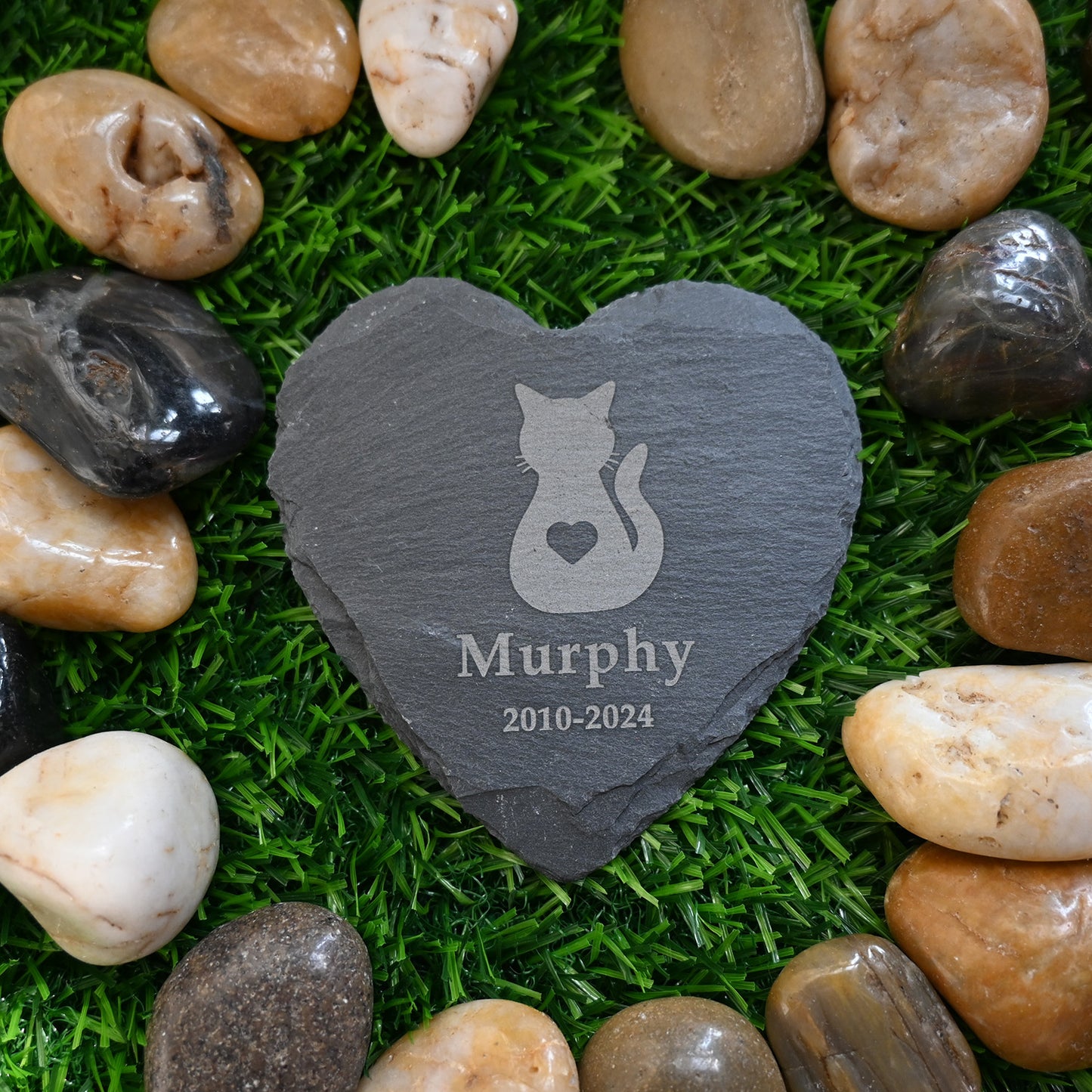 Personalized Memorial Stone for Loss of Cat, Cat Memorial Gift, Cat with Heart Pet Memorial Garden Stone