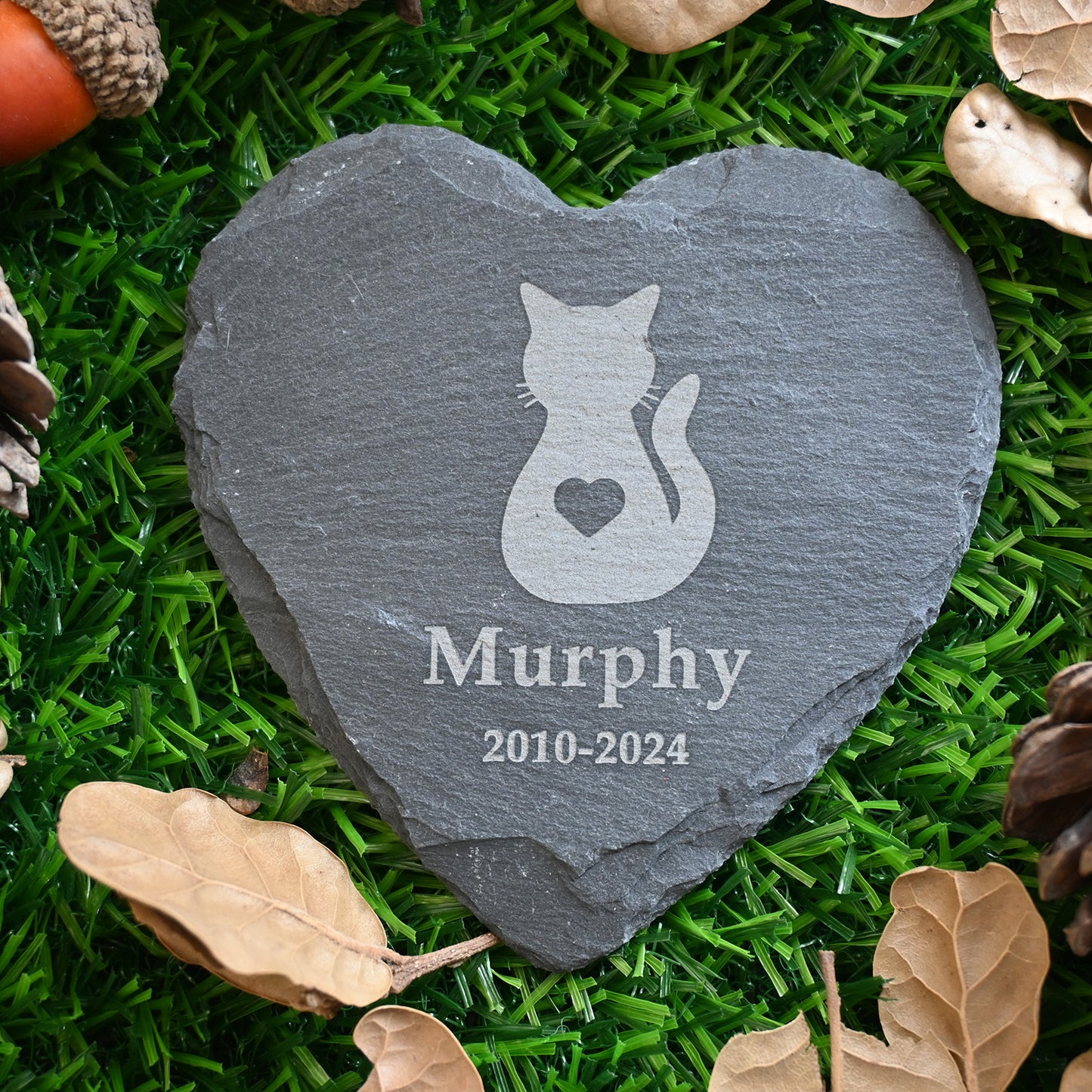 Personalized Memorial Stone for Loss of Cat, Cat Memorial Gift, Cat with Heart Pet Memorial Garden Stone