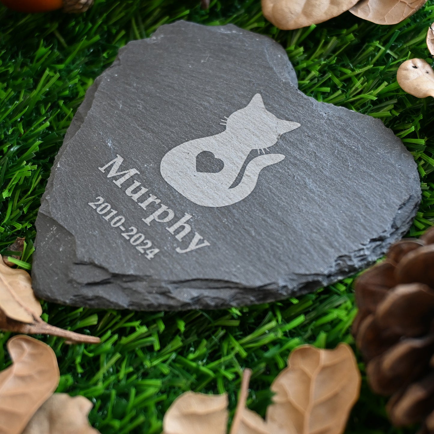 Personalized Memorial Stone for Loss of Cat, Cat Memorial Gift, Cat with Heart Pet Memorial Garden Stone