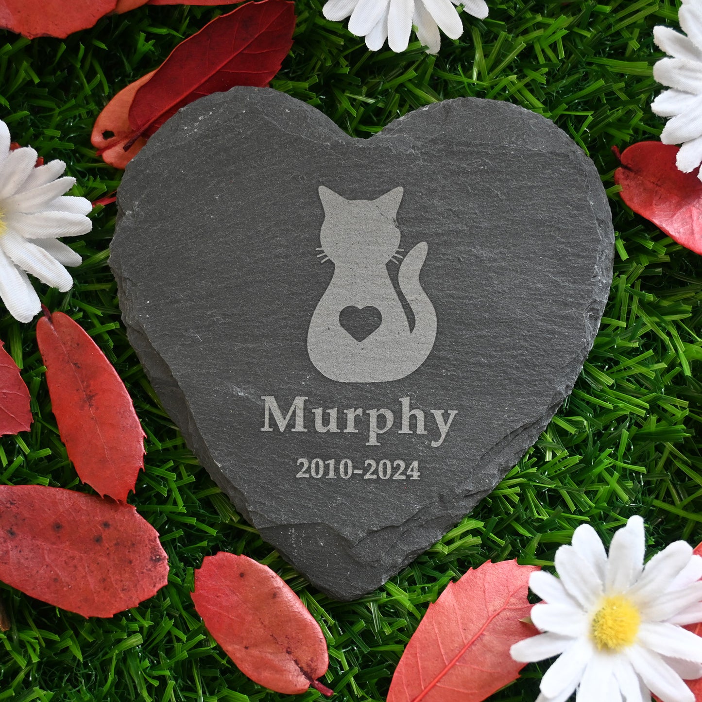 Personalized Memorial Stone for Loss of Cat, Cat Memorial Gift, Cat with Heart Pet Memorial Garden Stone