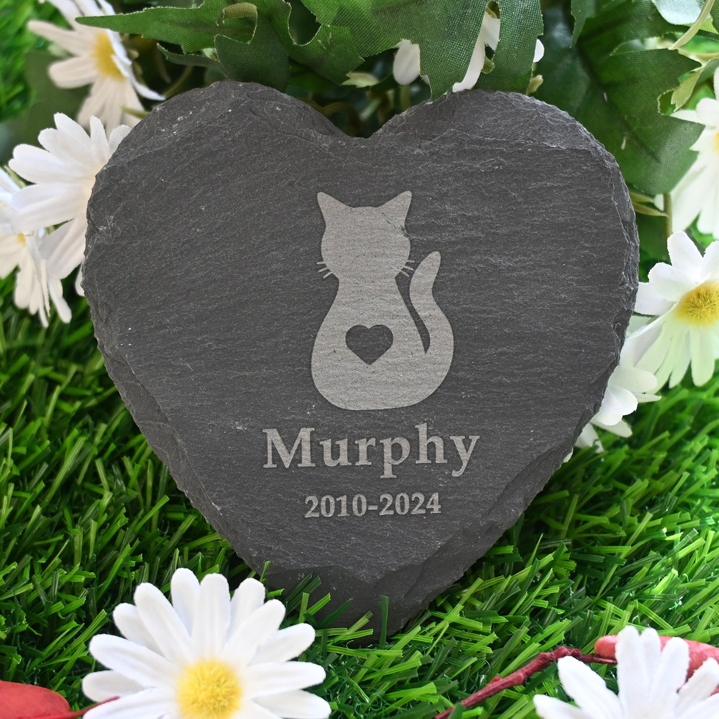 Personalized Memorial Stone for Loss of Cat, Cat Memorial Gift, Cat with Heart Pet Memorial Garden Stone