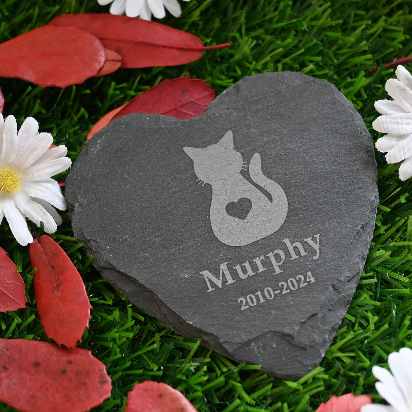 Personalized Memorial Stone for Loss of Cat, Cat Memorial Gift, Cat with Heart Pet Memorial Garden Stone