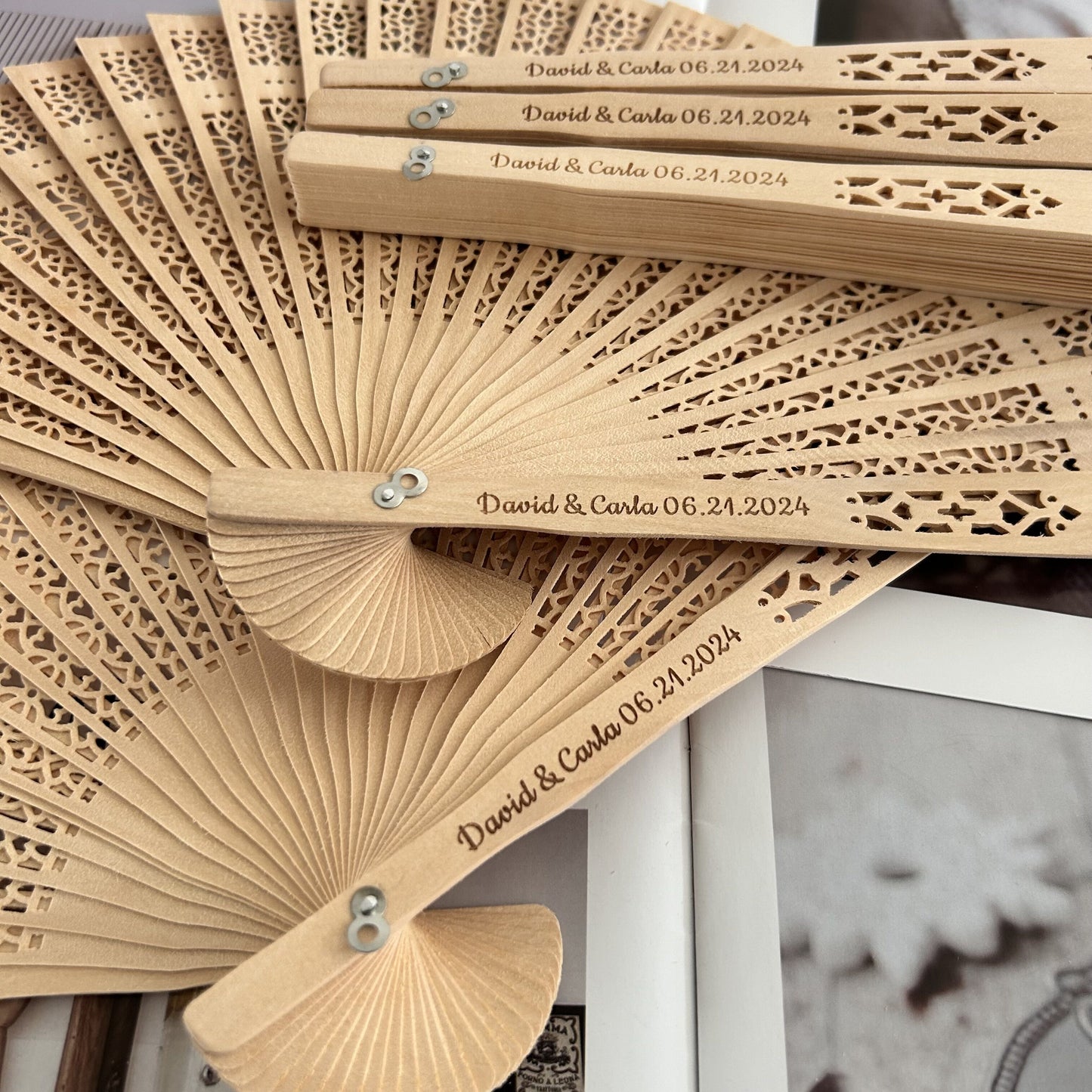 wood wedding fans