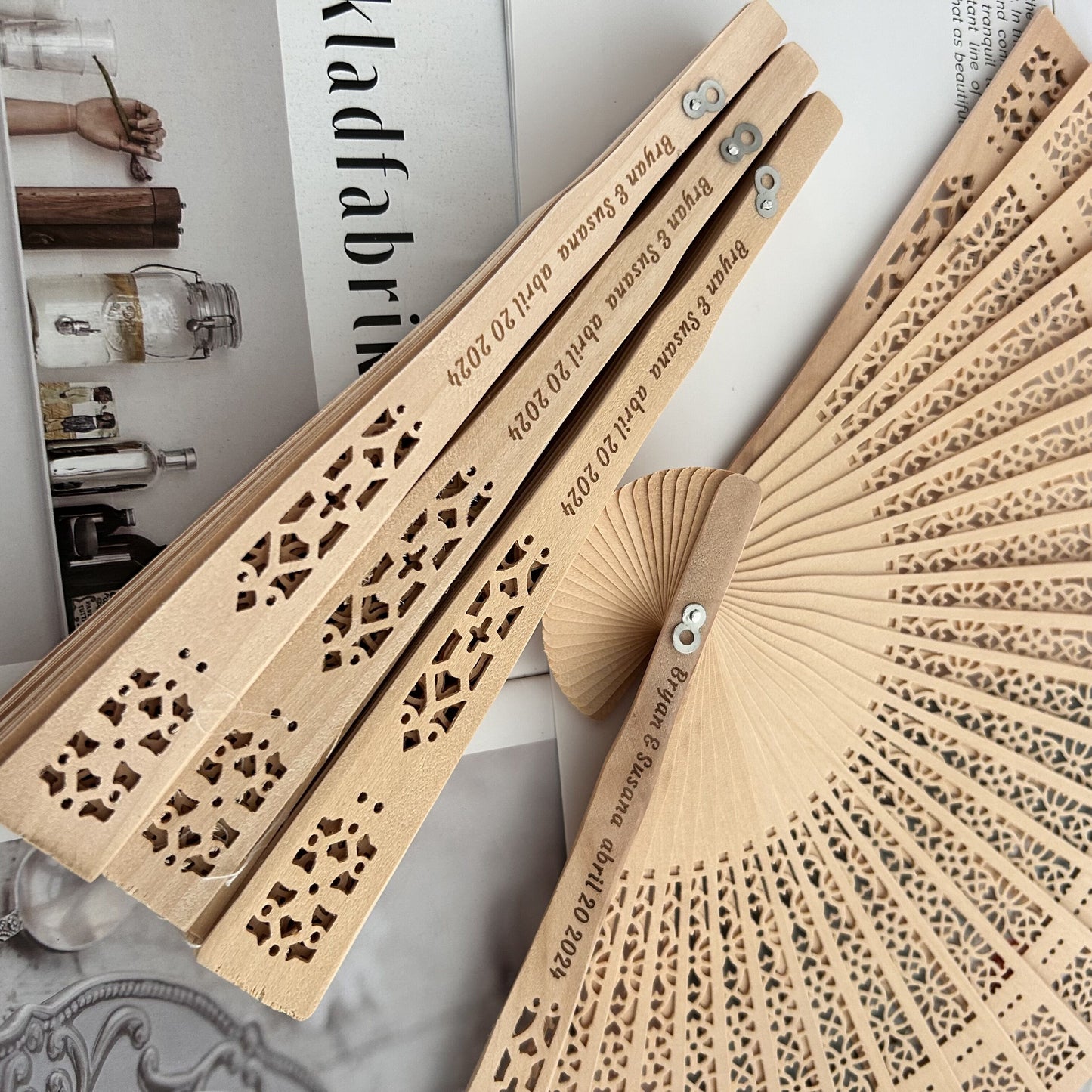 Personalized Wooden Fan Wedding Favor, Custom Engraved Fans