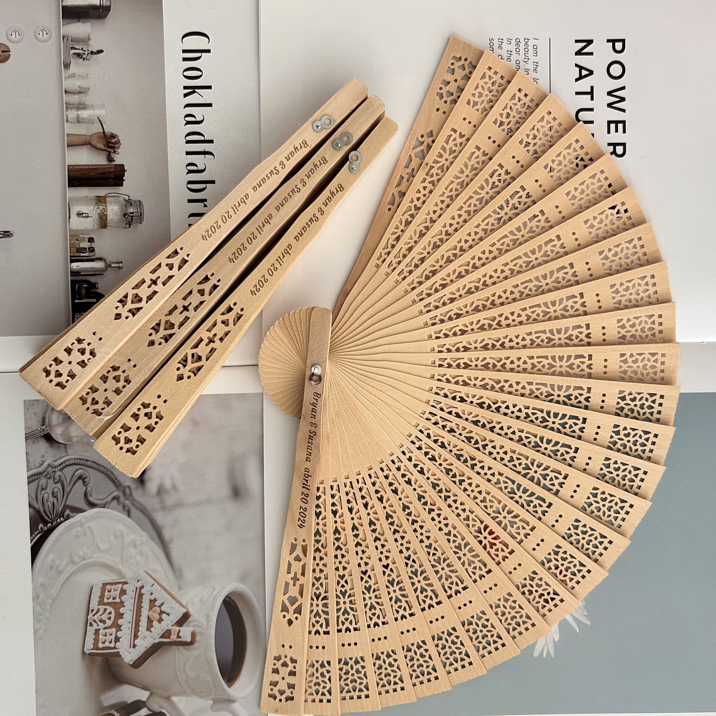 Personalized Wooden Fan Wedding Favor, Custom Engraved Fans