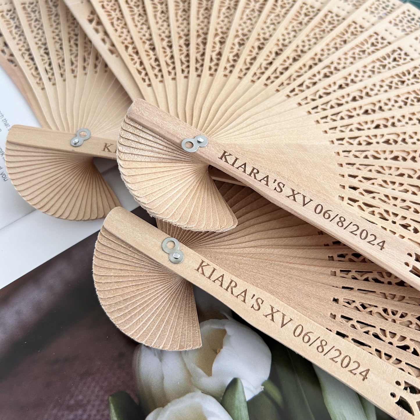 Wedding Rustic Sandalwood Fans Favors Personalized Hand Fans