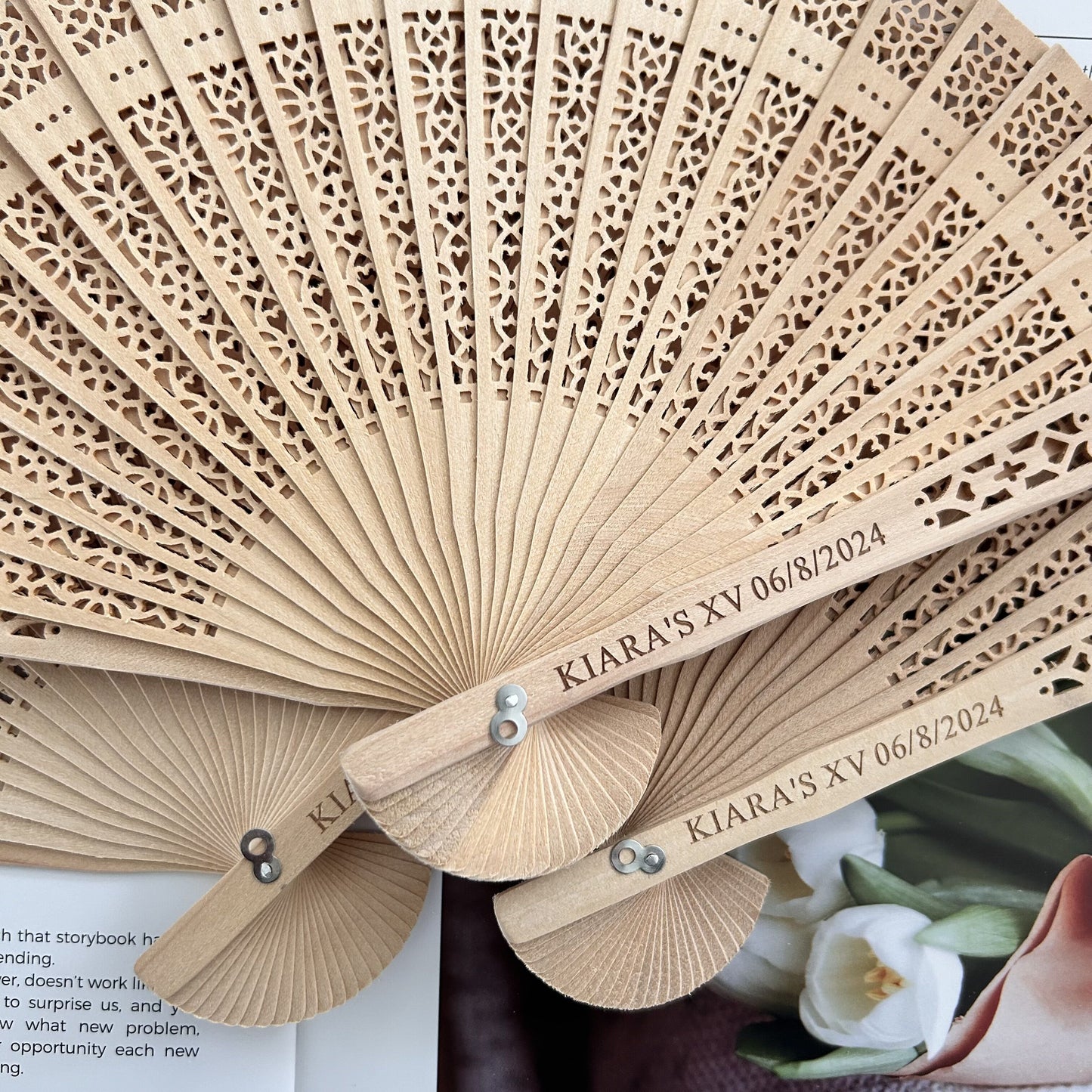 Wedding Rustic Sandalwood Fans Favors Personalized Hand Fans