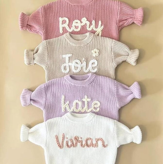 Personalized Hand embroidered Name Baby Sweater,Custome Baby Name Sweater,Pink Baby Girls Sweater With Name,Birthday Gift For Baby Girls Boy