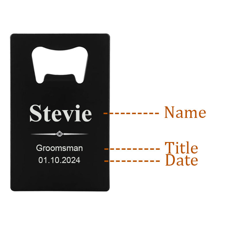 Personalized Black Flat Bottle Opener, Credit Card Size Beer Bottle Opener, Wedding Party Favor, Customized Groomsman Best Man Gift