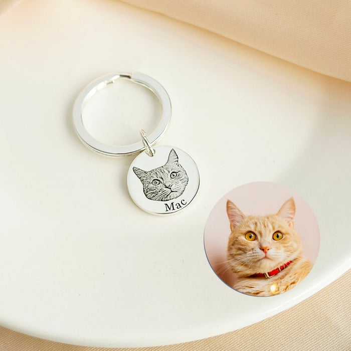 Pet Portrait Keychain,Personalized Picture Keychain,Dog Keychain,Pet memorial Keychain,Cat Keychain,Engraved Photo Keyring,Gift For Her