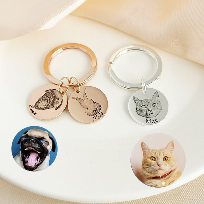 Pet Portrait Keychain,Personalized Picture Keychain,Dog Keychain,Pet memorial Keychain,Cat Keychain,Engraved Photo Keyring,Gift For Her