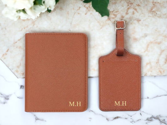 Personalized Passport Cover & Luggage Tag Set | Custom Travel Wallet | Elegant Document Holder | Unique Travel Gift | Monogrammed |