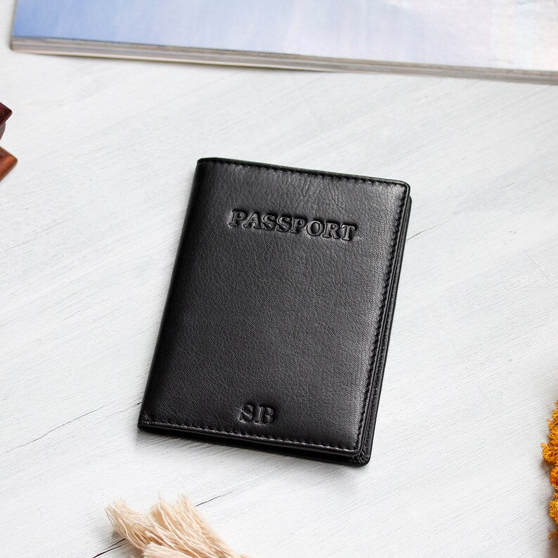 Personalised Leather Passport Cover Sleeve Wallet Travel Accessory Gift for Him & Her - Custom Travel Wallet Personalised Travel Gift