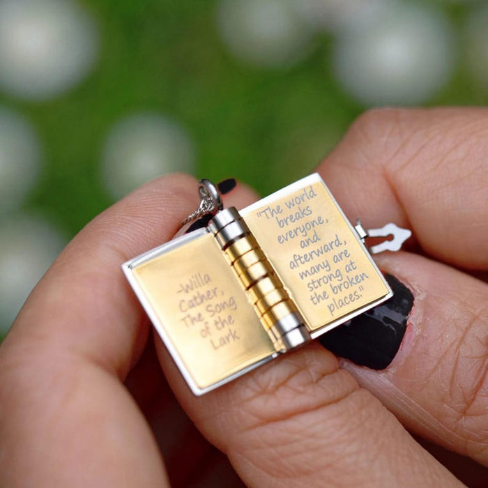 Personalized Silver Petite Book Locket Necklace Pendant Charm Message Necklace Bridesmaid Bridal Best Gift Keepsake Memory Gift for Her