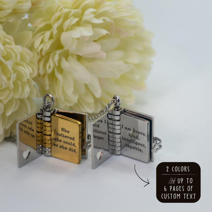 Personalized Silver Petite Book Locket Necklace Pendant Charm Message Necklace Bridesmaid Bridal Best Gift Keepsake Memory Gift for Her