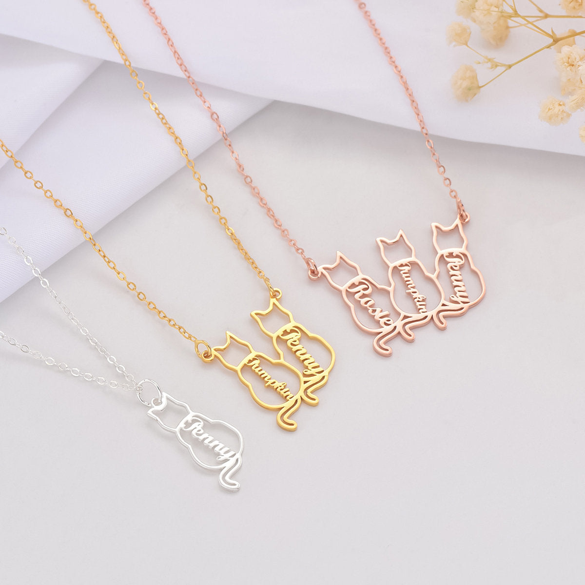 Personalized Cat Name Necklace, Pet Memorial Gifts, Multi Cat Name Necklaces, Minimalist Cat Name Jewelry, Pet Necklaces,Dainty Cat Necklace