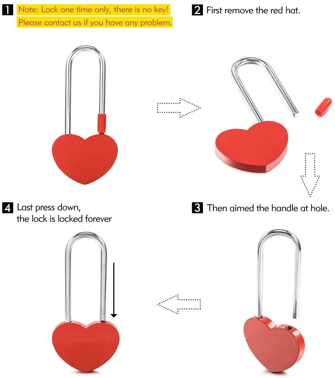 Personalized Red Love Lock - Heart Shape Love Lock, Paris Padlock