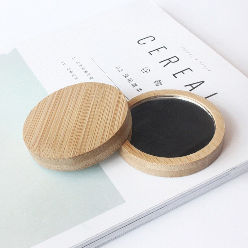 Custom Bamboo Compact Mirror, Personalized Round Pocket Mirror