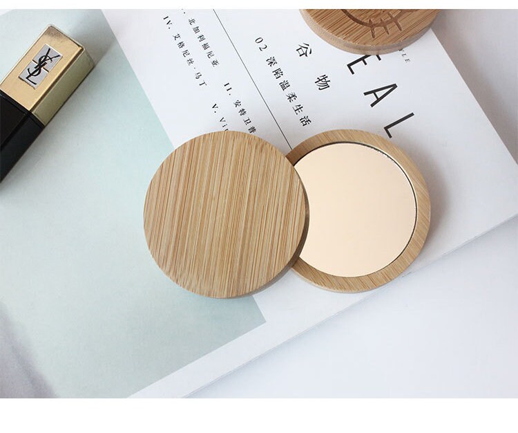 Custom Bamboo Compact Mirror, Personalized Round Pocket Mirror