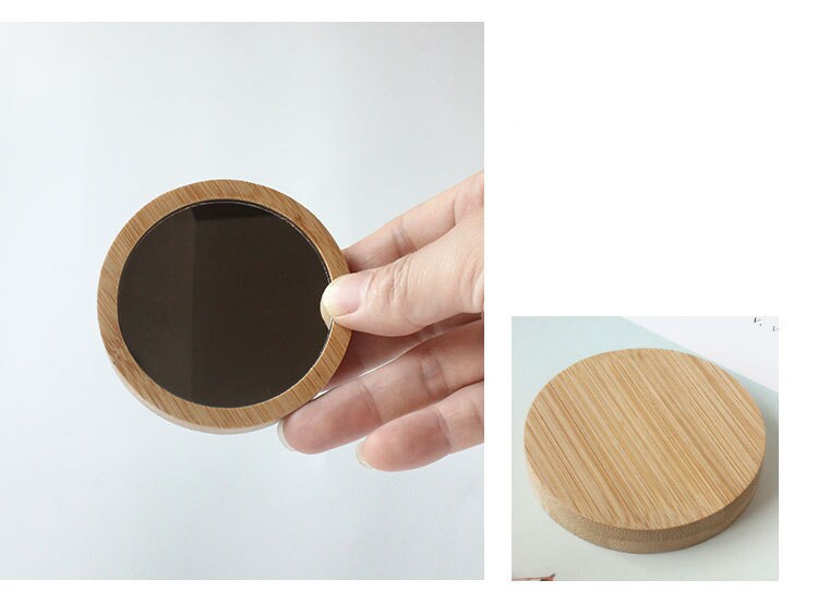 Custom Bamboo Compact Mirror, Personalized Round Pocket Mirror