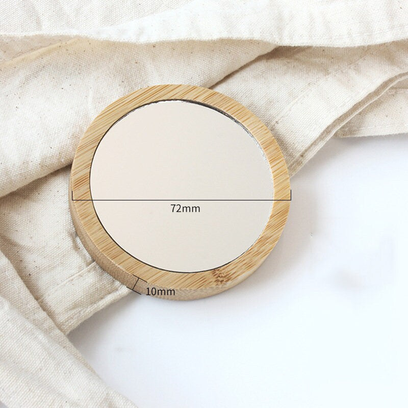 Custom Bamboo Compact Mirror, Personalized Round Pocket Mirror