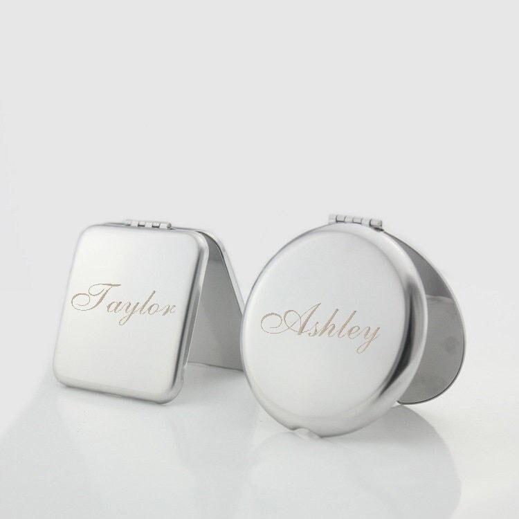 Silver Compact Mirror Favor,Compact Mirror Personalized,Custom Bridesmaid Gifts